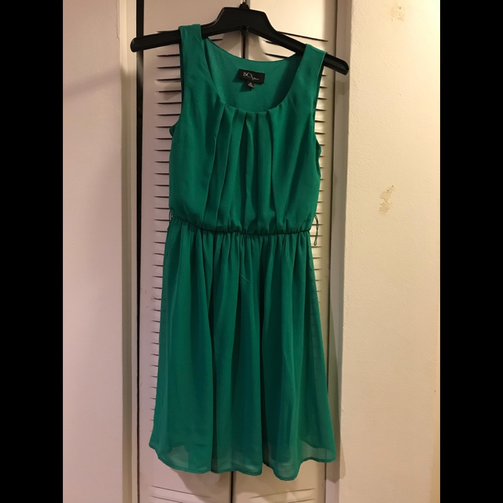 Green pleated A-line dress